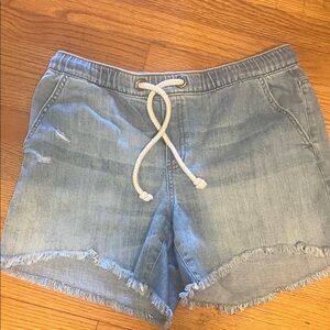 Aerie Light Blue Drawstring Frayed Jean Shorts M